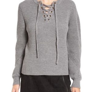 Gray Lace Up Sweater